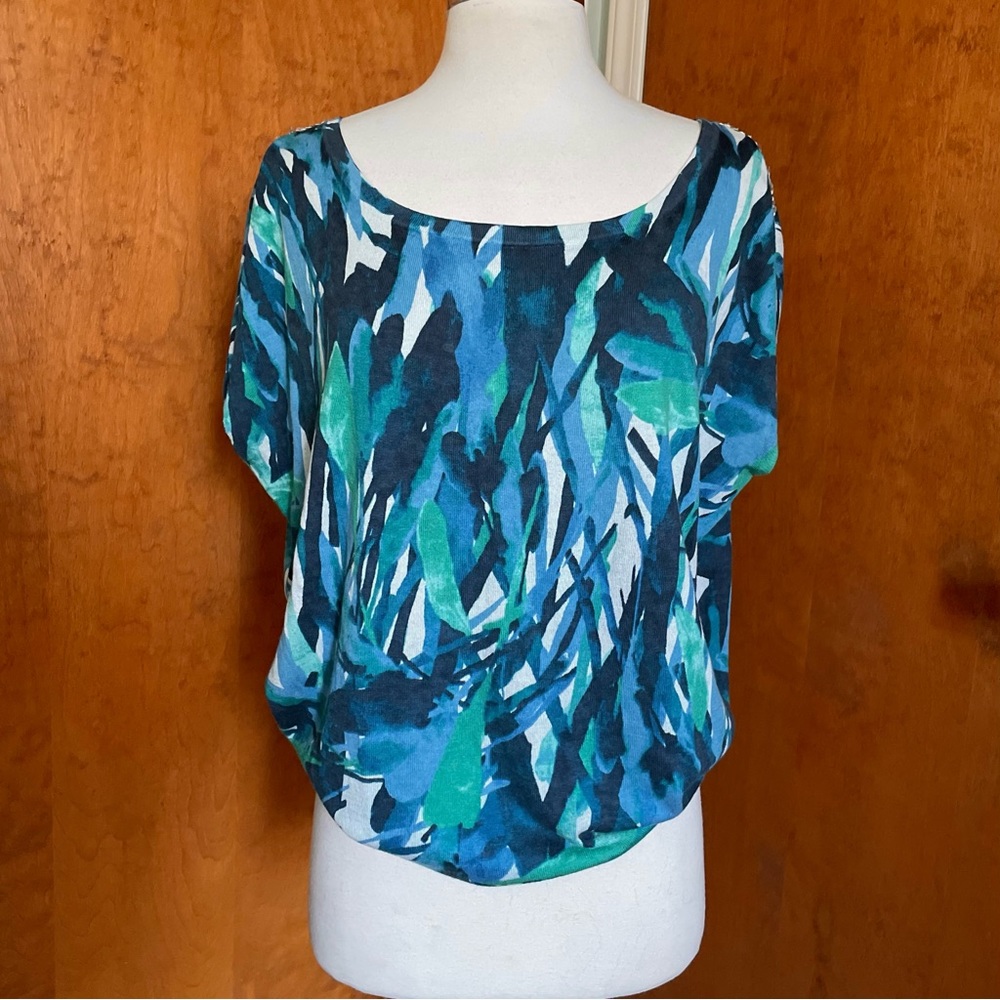 Adrienne Vittadini Embellished Silk Short Sleeve Floral Sweater Top Flora design